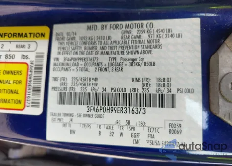 2014 Ford Fusion Se из США, поврежденный, VIN 3FA6P0H99ER316373